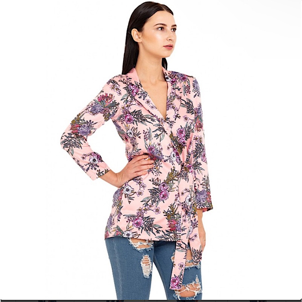 MISSAMORE Floral Belted Kimono Blazer